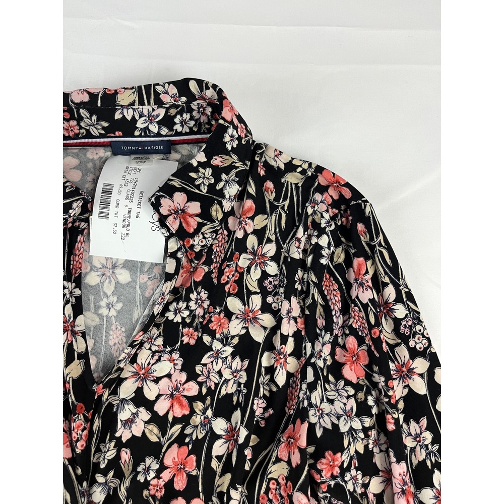 Tommy Hilfiger Women's Black Floral Twist‎ Front Long Sleeve Shirt Top Size 9